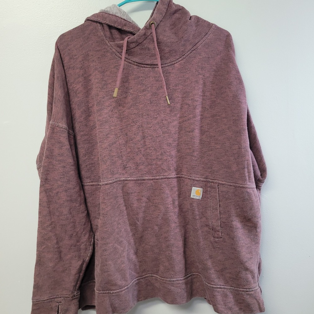 Carhartt Womens Relaxed Fit Hooded Sweatshirt Maroon XXL Heather Pouch Pocket‎